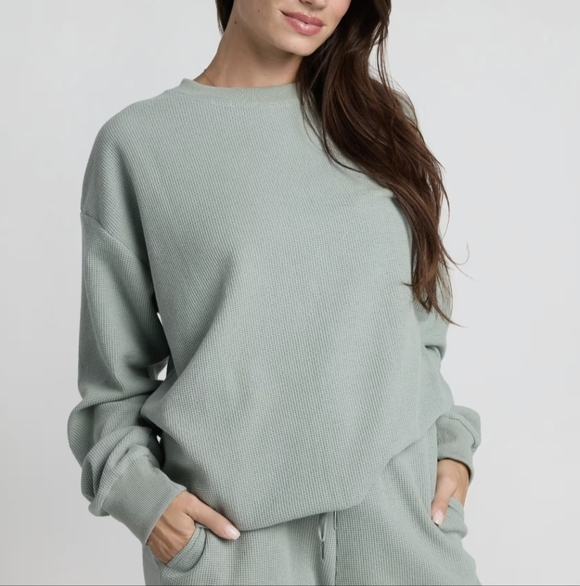 NWT Comfrt Waffle Long Sleeve Lounge Top - Picture 1 of 6